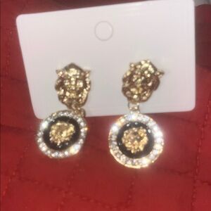 Last One! Gold & Black Lioness Dangle Earrings